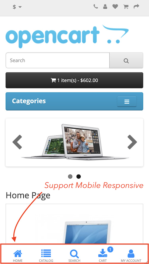 add bottom menu on mobile view opencart